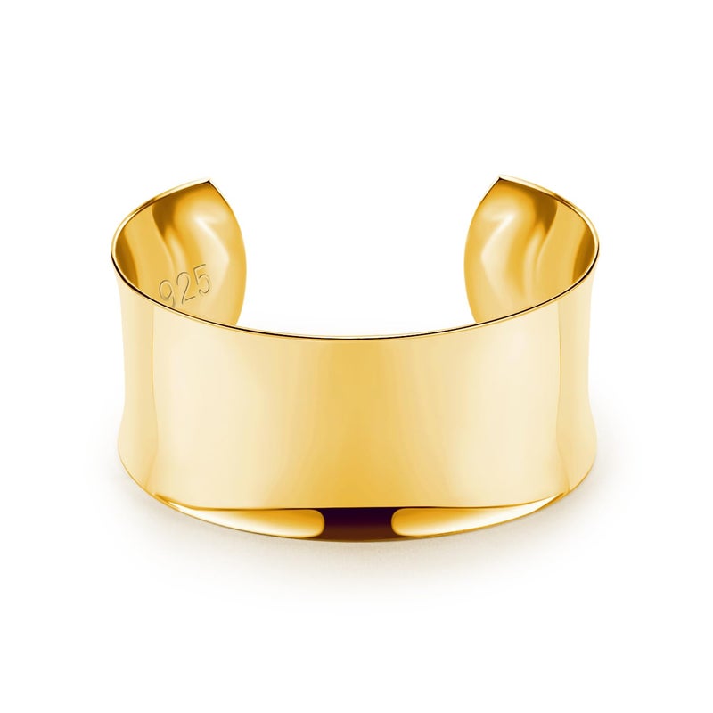 Dankadi Women 925 Sterling Silver Curved Bangle 30MM Wide Grooved Cuff Bangle Shiny Punk Open Bracelet Adjustable Plated 24k Gold/Rose Gold Jewelry Gift (Gold, Adjustable) - Image 1