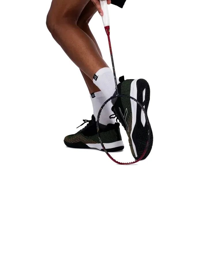 HUNDRED Blade Lite Badminton Shoes (Non Marking) | Also Perfect For Squash, Table Tennis, Volleyball, Basketball & Indoor Sports | Lightweight & Durable (Black/Orange/White,8 Uk)