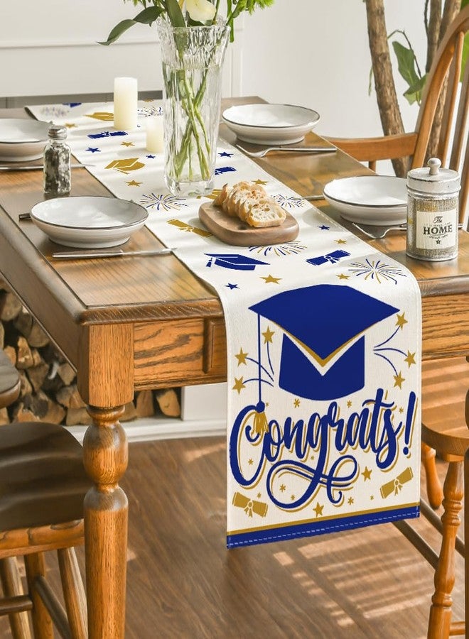 Artoid Mode Blue Congrats Diploma Cap Graduation Table Runner, 2026 Fireworks Holiday Kitchen Dining Table Runners for Home Party Decor 13x72 Inch - Image 4