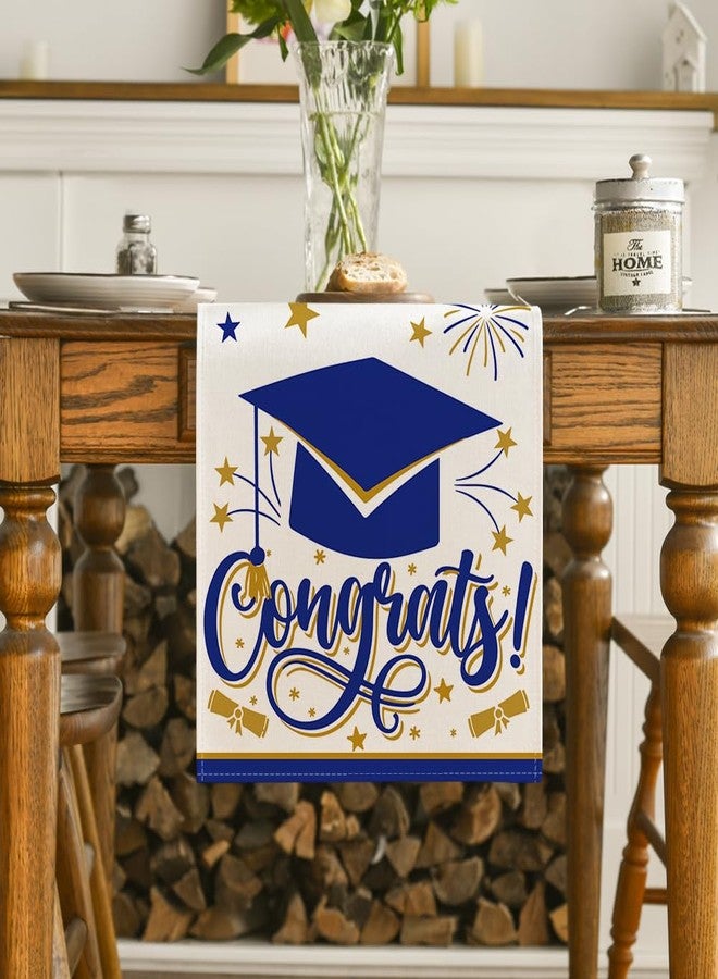Artoid Mode Blue Congrats Diploma Cap Graduation Table Runner, 2026 Fireworks Holiday Kitchen Dining Table Runners for Home Party Decor 13x72 Inch - Image 2