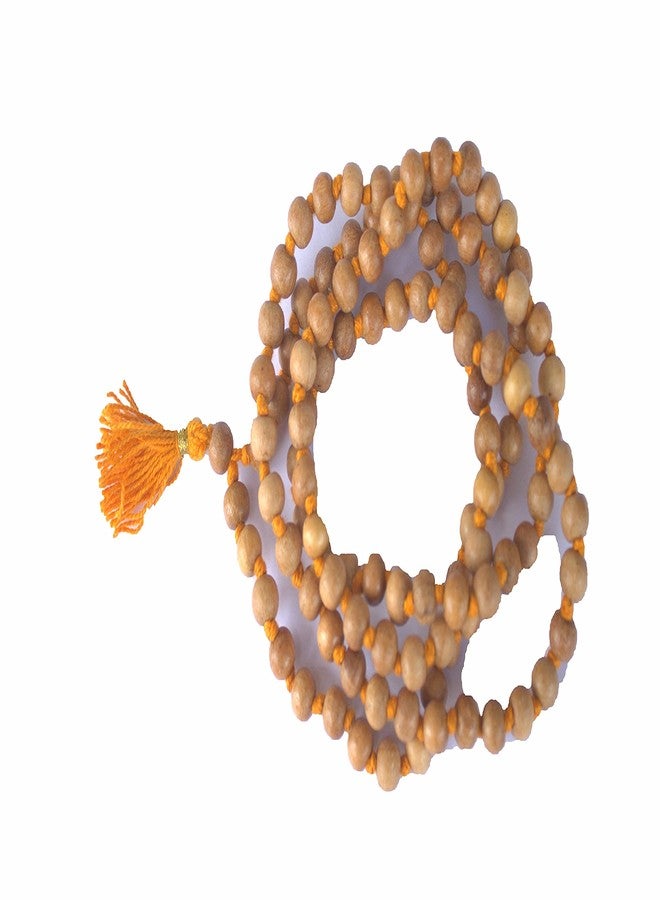 GRI9 8MM Tulsi mala Beads Necklace Holy Basil 108 + 1 Beads Ram Japa Prayer Mala Energized 108 Hindu Tibetan Buddhist Rosary for Chanting Mantra (Orange Tessel) - Image 3