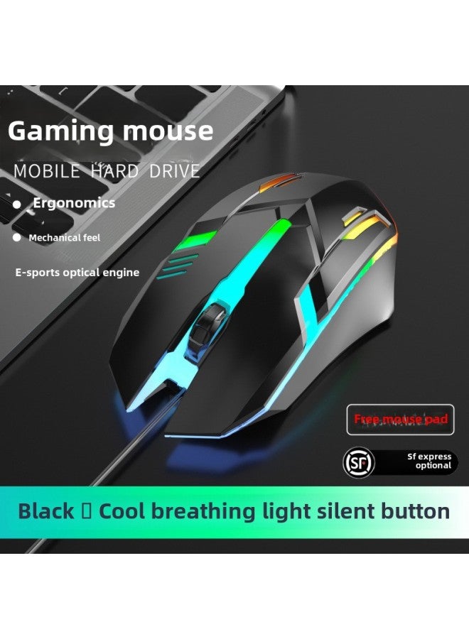 For Dell Mechanical Wired Mouse E-sports Game Desktop Computer Internet Cafe Special Mute Silent Notebook-Colour:Upgraded Model-black★Side Wing Streamer  Comes With Mouse Pad  - Image 1