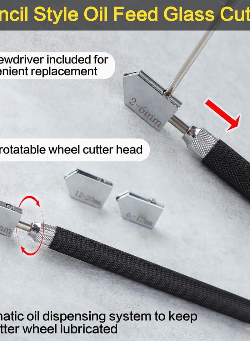 GGOOT 7 Pcs Glass Cutter Tool Set Includes Adjustable Circular Glass Cutter 2-20 mm Oil Feed Carbide Tip with 3 Bonus Blades Screwdriver Ruler Oil Dropper for Stained Glass Mosaic Tiles Mirrors  - Image 5