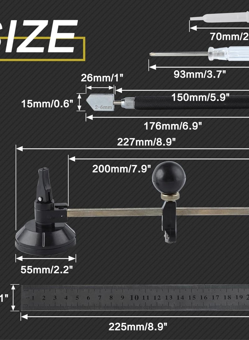 GGOOT 7 Pcs Glass Cutter Tool Set Includes Adjustable Circular Glass Cutter 2-20 mm Oil Feed Carbide Tip with 3 Bonus Blades Screwdriver Ruler Oil Dropper for Stained Glass Mosaic Tiles Mirrors  - Image 4