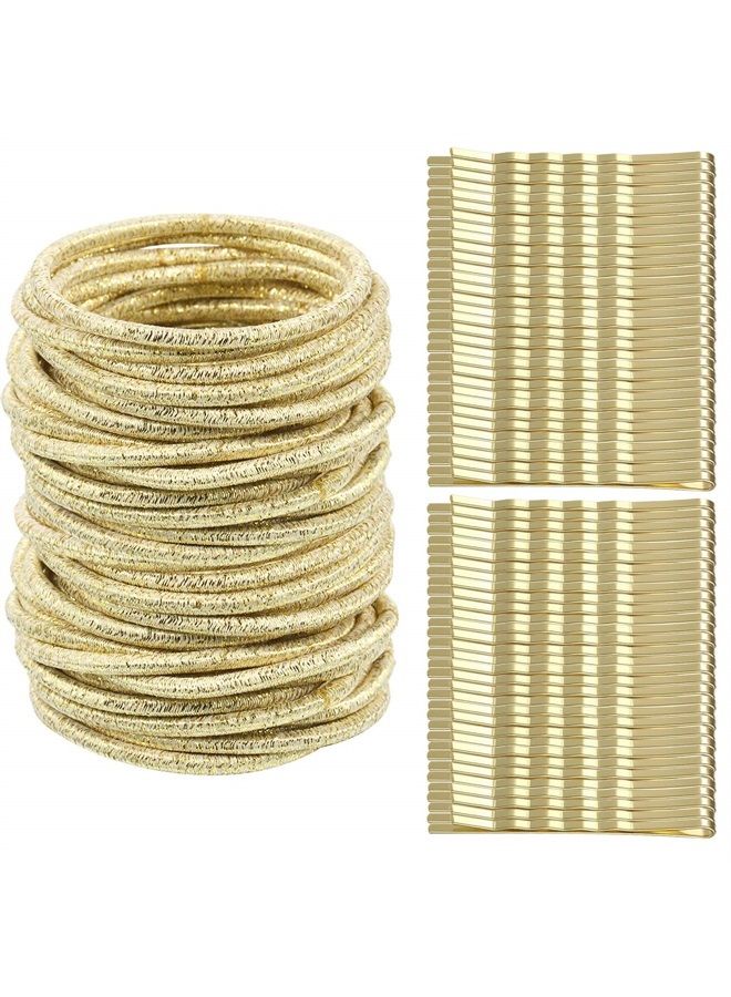 TecUnite 50 Pieces 3mm Hair Ties No-metal Hair Elastics Thin Hair Ties Ropes Ponytail Holders Hair Bands with 50 Pieces Hair Bobby Pins, Hair Accessories for Women Girls - Image 1