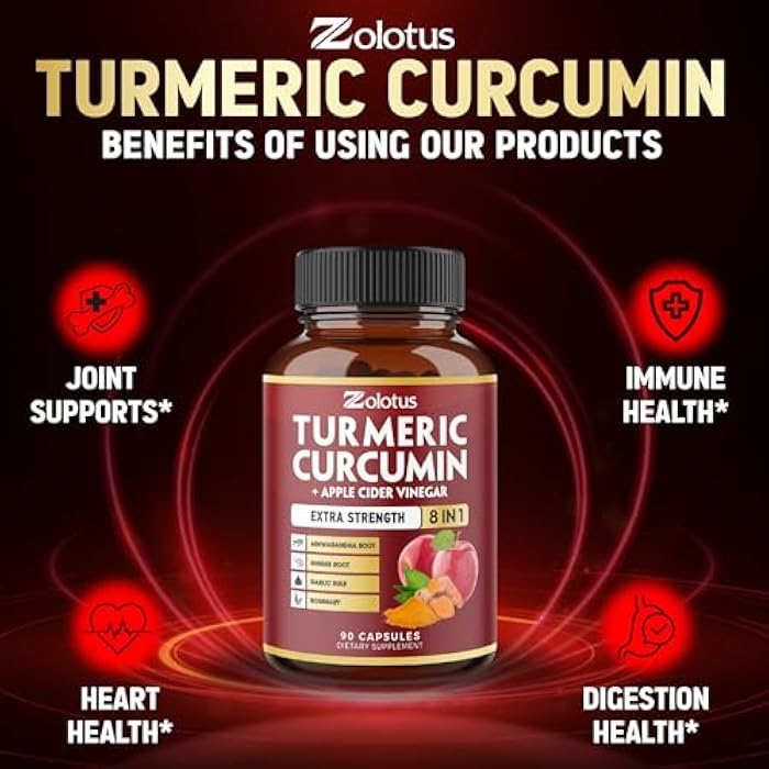 Zolotus 2packs 90 Capsules Turmeric Curcumin + Apple Cinder Vinegar Capsules, 6 Month Supply with Ashwagandha, Ginger, 95% Standardized Curcuminoids, Joint & Absorption Support - Image 5
