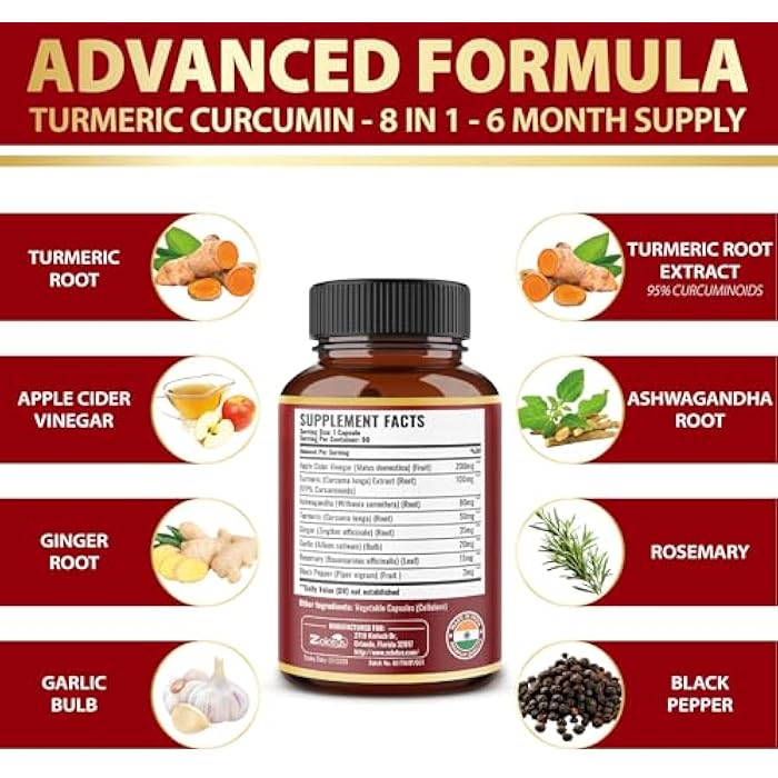 Zolotus 2packs 90 Capsules Turmeric Curcumin + Apple Cinder Vinegar Capsules, 6 Month Supply with Ashwagandha, Ginger, 95% Standardized Curcuminoids, Joint & Absorption Support - Image 4