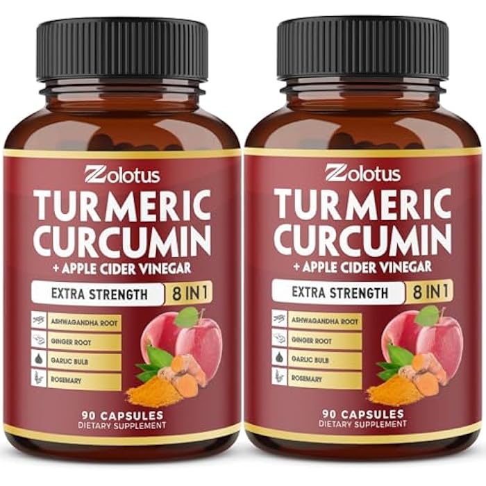 Zolotus 2packs 90 Capsules Turmeric Curcumin + Apple Cinder Vinegar Capsules, 6 Month Supply with Ashwagandha, Ginger, 95% Standardized Curcuminoids, Joint & Absorption Support - Image 1