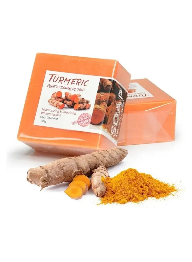 LEVGLAKE Turmeric Soap Bar for Acne, Dark Spots, Hyperpigmentation, Smooth Skin,Cleansing Natural Handmade Soap for Face Body 100g x 2 Bars - Image 1