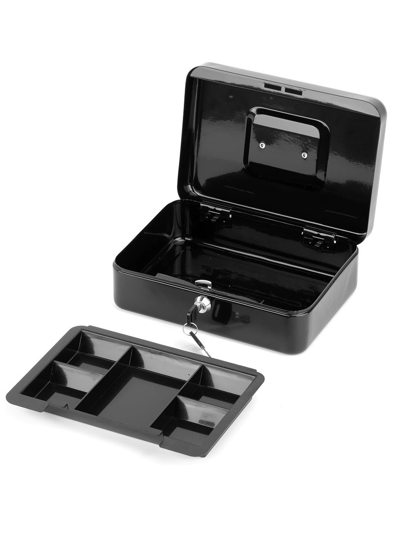 Relex Portable Metal Cash Box, Double Layer Money Safe Holder with 2 Keys Lock, Note and Coin Safe Box for Jewelry, ID Documents, Other Important Items (Large)  - Image 4
