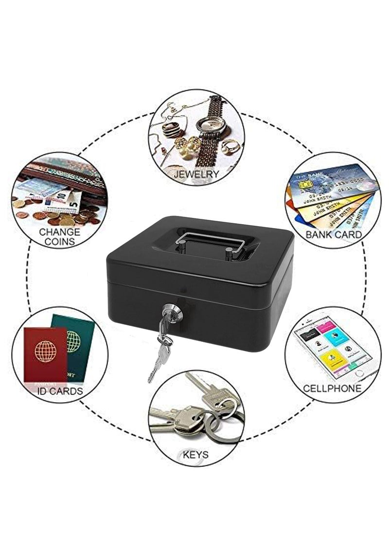Relex Portable Metal Cash Box, Double Layer Money Safe Holder with 2 Keys Lock, Note and Coin Safe Box for Jewelry, ID Documents, Other Important Items (Large)  - Image 5
