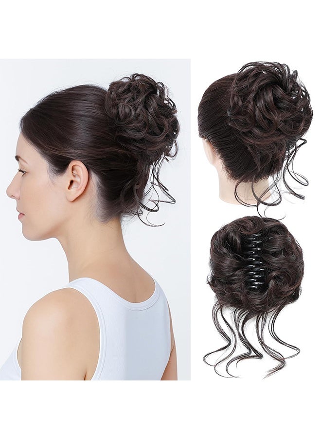وصلات شعر مجعدة فوضوية على شكل كعكة، كعكة صناعية مموجة مع مخلب مرن عالي، إكسسوارات شعر، شعر مستعار على شكل كعكة دونات للنساء، ربطات شعر مرفوعة، بني غامق - Image 1