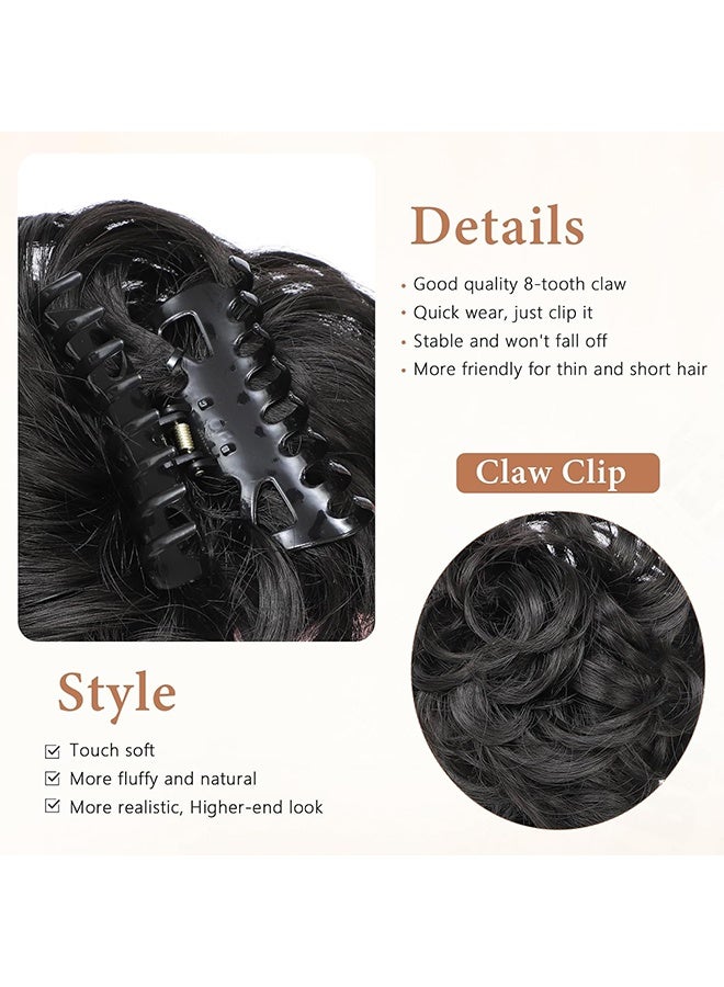 وصلات شعر مجعدة فوضوية على شكل كعكة، كعكة صناعية مموجة مع مخلب مرن عالي، إكسسوارات شعر، شعر مستعار على شكل كعكة دونات للنساء، ربطات شعر مرفوعة، بني غامق - Image 3