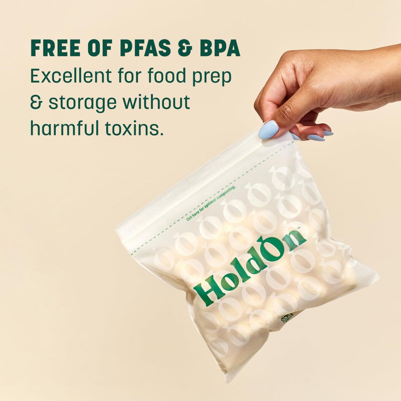 HoldOn Zipseal Sandwich Bags â€“ Compostable, PFOA-Free, BPA-Free, Food-Safe Zip Seal Food Storage Bags With Secure Seal for Home & Travel, Freezer-safe (2-Pack, 200 bags total) - Image 3