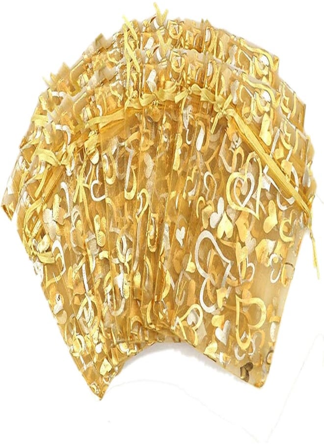 YYaaloa YYaaloa 100PCS Mini Sheer Heart Mixed Organza Bags 7X9 cm/2.7X3.5 inches, Drawstring Chic Gift Beauty Bags, Wedding Favor Bags Candy Jewelry Gift Bags (Gold, 2.7x3.5 inch) 
