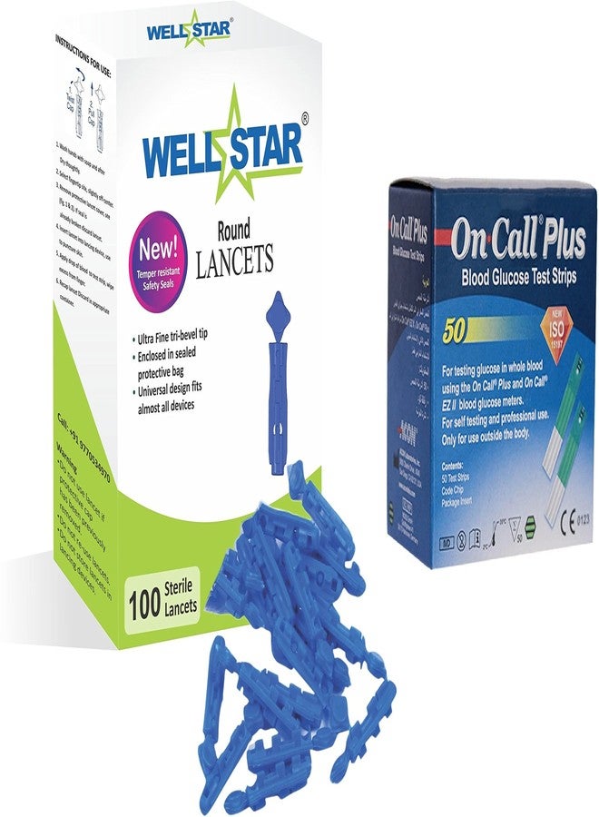 Wellstar ROUND Glucometer Lancets (100) with ONCALL PLUS 50 Test Strips Glucometer Lancets (100) - Image 1