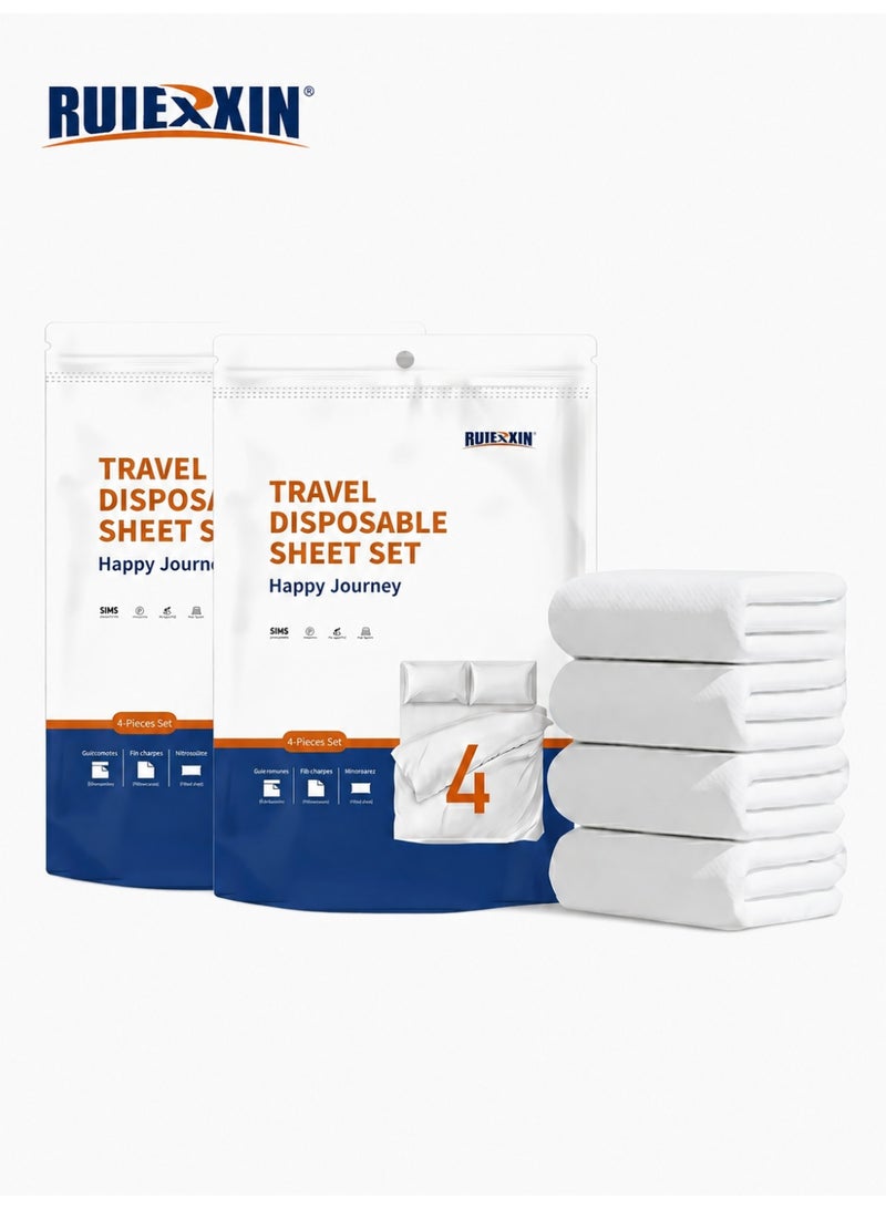 RUIERXIN 4-Piece Disposable Bed Sheet Set for Travel, King Size Portable Disposable Bedding Set for Hotel, Business Trip and Camping, One-Time Use Travel Bed Sheets with 1 Bed Sheet, 1 Quilt Cover and 2 Pillowcases - Image 1