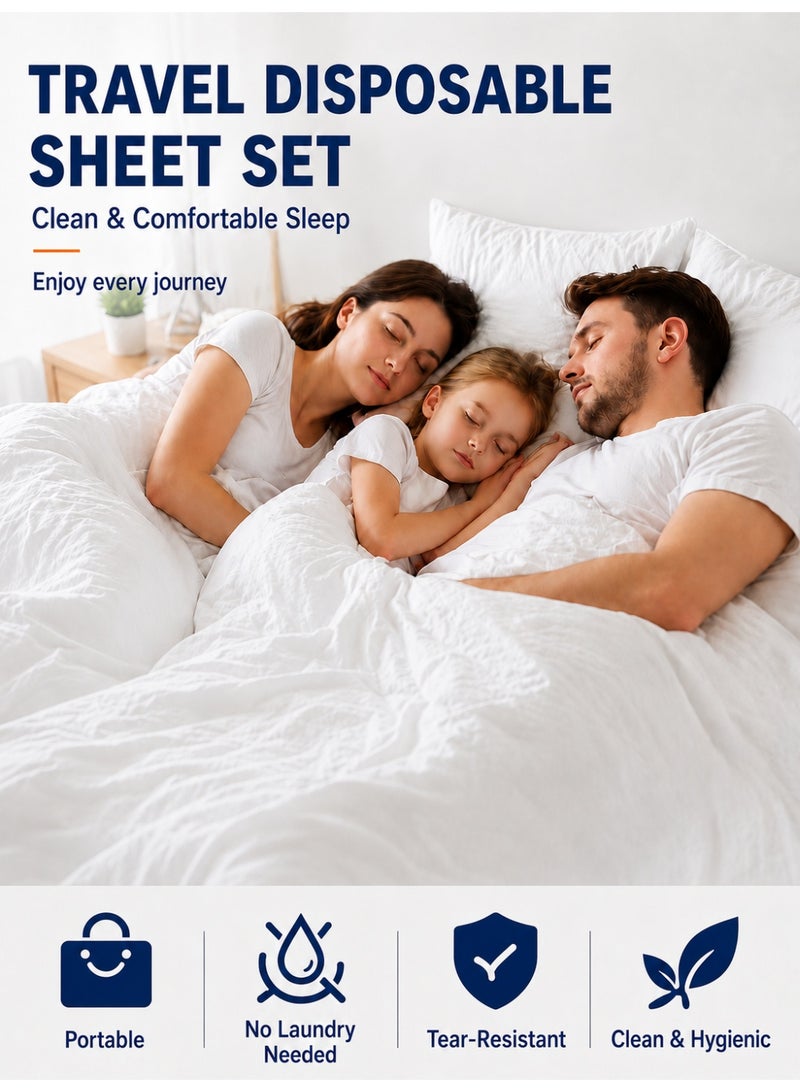 RUIERXIN 4-Piece Disposable Bed Sheet Set for Travel, King Size Portable Disposable Bedding Set for Hotel, Business Trip and Camping, One-Time Use Travel Bed Sheets with 1 Bed Sheet, 1 Quilt Cover and 2 Pillowcases - Image 2