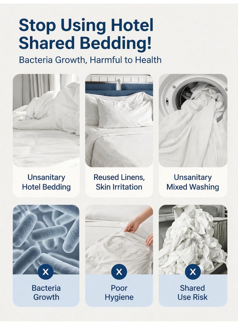 RUIERXIN 4-Piece Disposable Bed Sheet Set for Travel, King Size Portable Disposable Bedding Set for Hotel, Business Trip and Camping, One-Time Use Travel Bed Sheets with 1 Bed Sheet, 1 Quilt Cover and 2 Pillowcases - Image 3