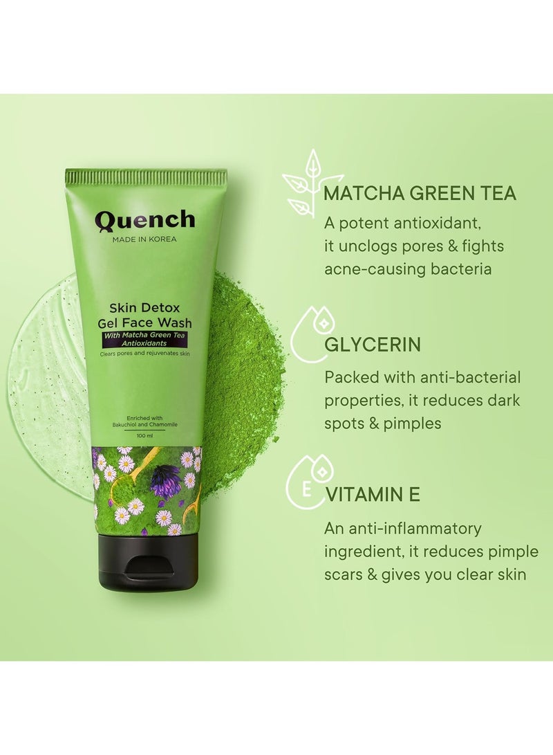 Quench Skin Detox Gel Face Wash with Matcha Green Tea Anti-Oxidants | Korean Face Wash for Oily & Acne-Prone Skin | Made in Korea (100ml) - Image 3