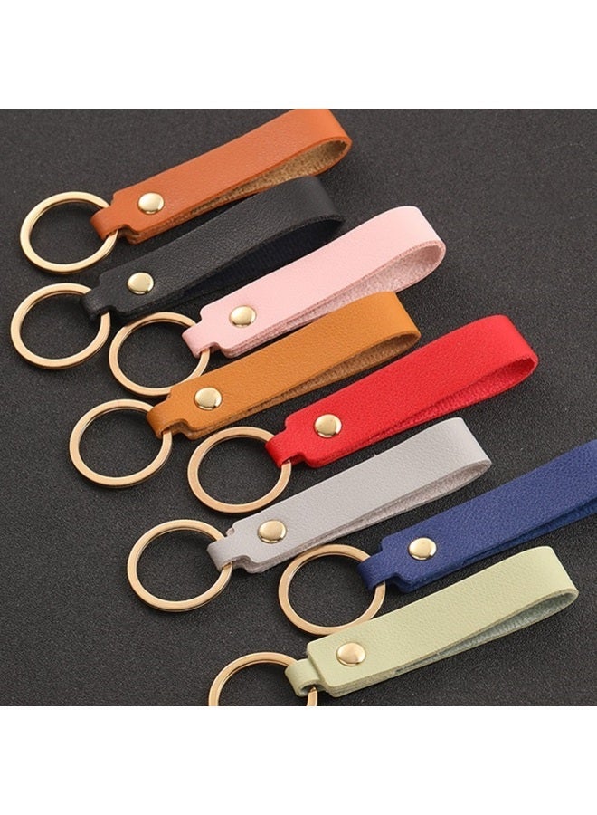 Generic Soft PU Leather Key Chains for Friends Colorful Simple Blank Keyring Pendant Short Style Car Keychain Accessories Keys Storage-Color:Yellow - Image 2
