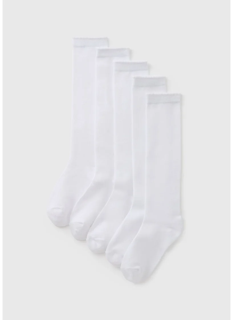 Matalan 5 Pack Girls White Knee Length Socks