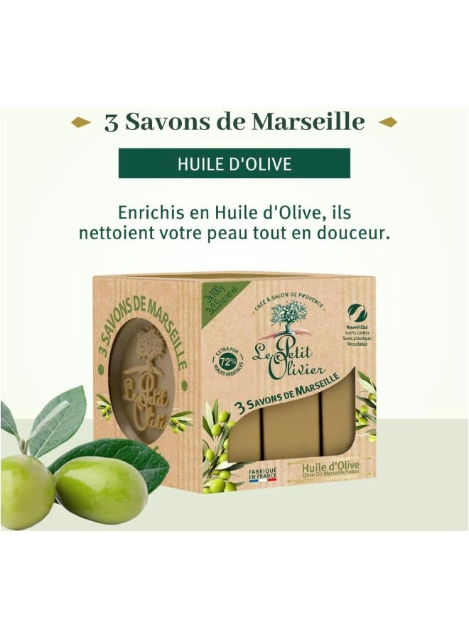LE PETIT OLIVIER صابون مارسيليا بزيت الزيتون I 72% زيوت نباتية I نقي للغاية | معزز بزيت الزيتون | نباتي I معتمد من One Voice | صنع في فرنسا | 100غ (عبوة من 3) - Image 2