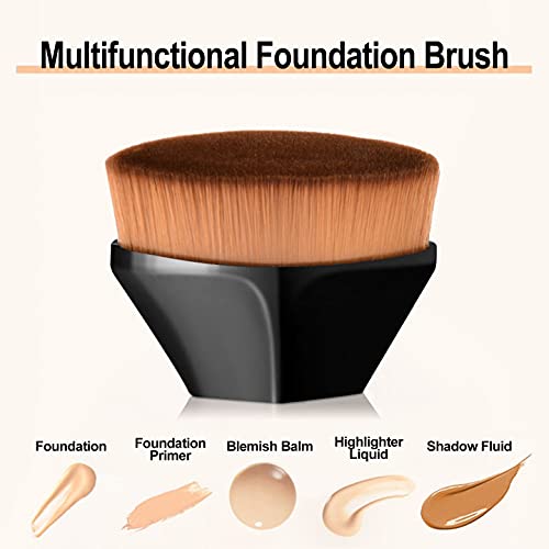 Tenmon GODR7OY Foundation Makeup Brush PetalShaped Flat Top Kabuki Brush for Blending Liquid Cream or Flawless Powder Brushes Tool Perfect with Storage Box DesignBlack - Image 2
