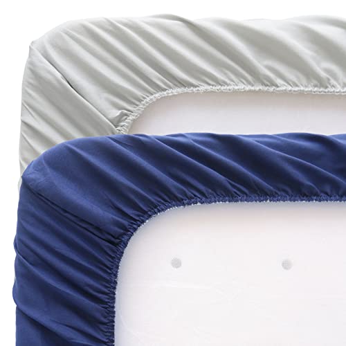 Biloban أوراق سرير المهد للأطفال 4 قطع متوافقة مع 33" × 20" ميكا ميكي، بيبي ديلايت، دريم أون مي وغيرها من مراتب المهد المستطيلة، فائقة النعومة وصديقة للبشرة، قابلة للغسل في الغسالة والمجفف، رمادي وأزرق داكن - Image 3