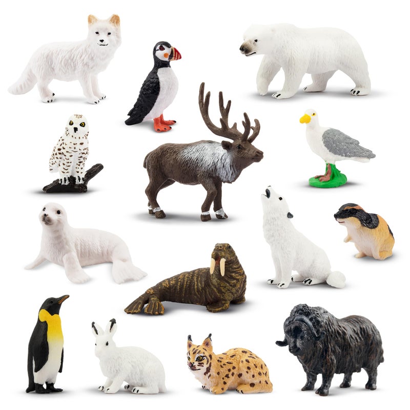 Toymany 14PCS Mini Arctic Animals Figurines Set, Polar Animals Toys with Polar Bear, Caribou, Penguin, Walrus, Wolf Figurines Cake Toppers Birthday Easter Gifts for Preschool Kids - Image 1