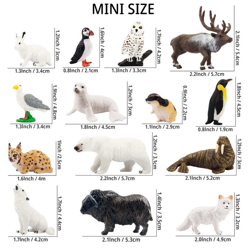 Toymany 14PCS Mini Arctic Animals Figurines Set, Polar Animals Toys with Polar Bear, Caribou, Penguin, Walrus, Wolf Figurines Cake Toppers Birthday Easter Gifts for Preschool Kids - Image 3