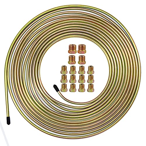 MuHize Brake Line Tubing Kit 1/4 inch 25Ft with 16 Fittings - Zinc Double Galvanized Steel Roll for Cars, Trucks - Complete Hydraulic Fuel Line Replacement, Heavy-Duty Anti-Rust Braking Tubing - Image 1