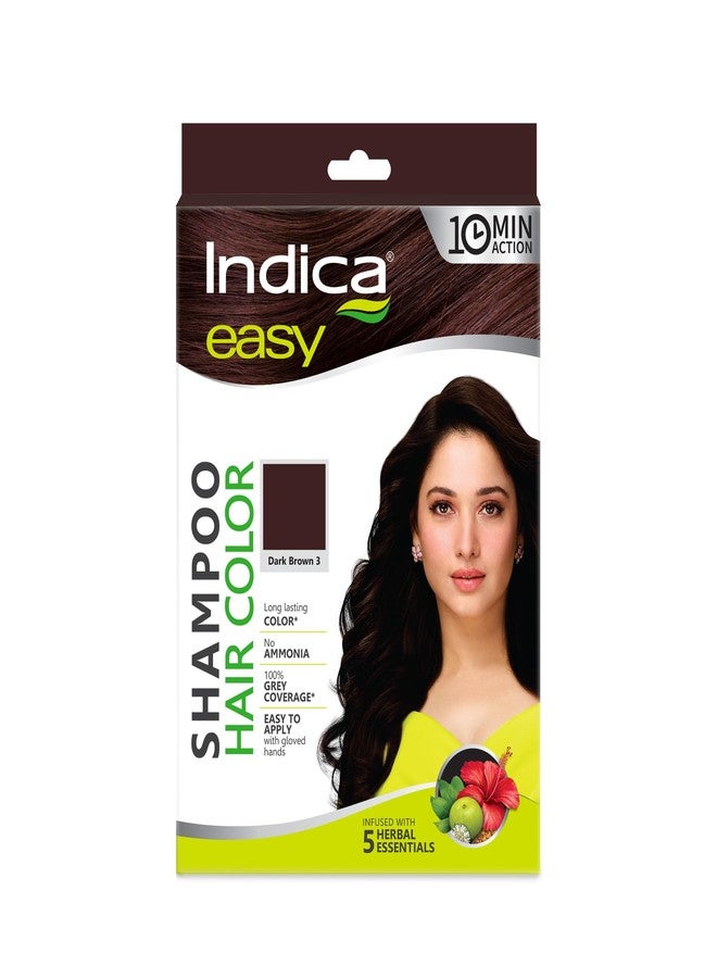Indica Easy 10 Minutes Hair Color Shampoo |Dark Brown | 5 Herbal Extracts | Ammonia Free | Long Lasting | Grey Coverage | Pack of 12 (25 ml each) - Image 1