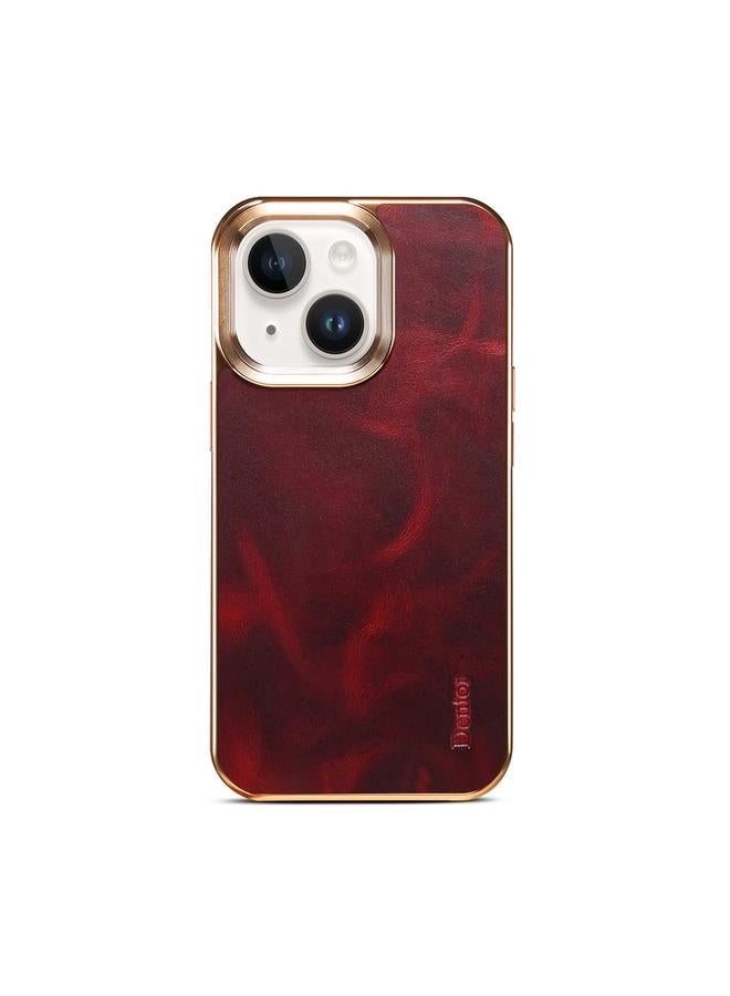 Denior Case For iPhone 14 Plus Oil Wax Cowhide Plating Phone Case - Image 2