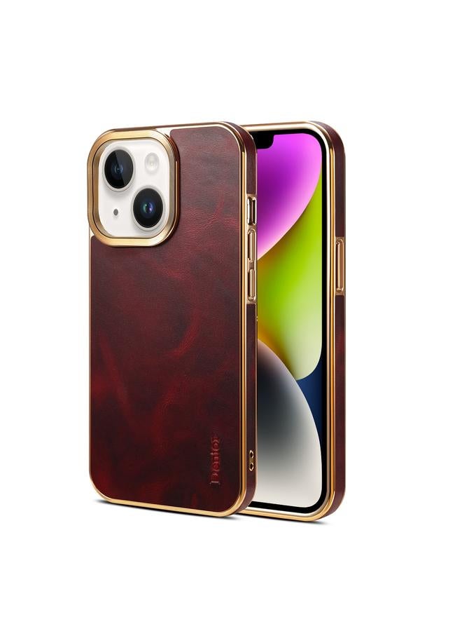 Denior Case For iPhone 14 Plus Oil Wax Cowhide Plating Phone Case - Image 1