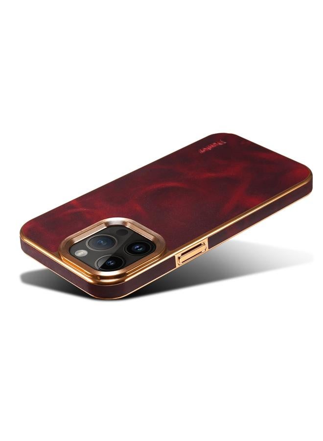 Denior Case For iPhone 14 Plus Oil Wax Cowhide Plating Phone Case - Image 3