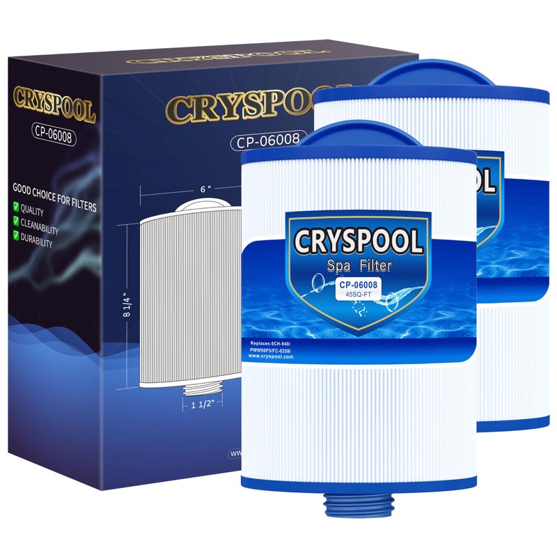 CryspoolÂ® 06008 Filter Compatible with 6CH-940, PWW50P3 (NOT PWW50P4), FC-0359, Viking Spa Hot Tub Filter, 45 Sq. Ft Spa Filter Cartridge, 2 Pack - Image 1