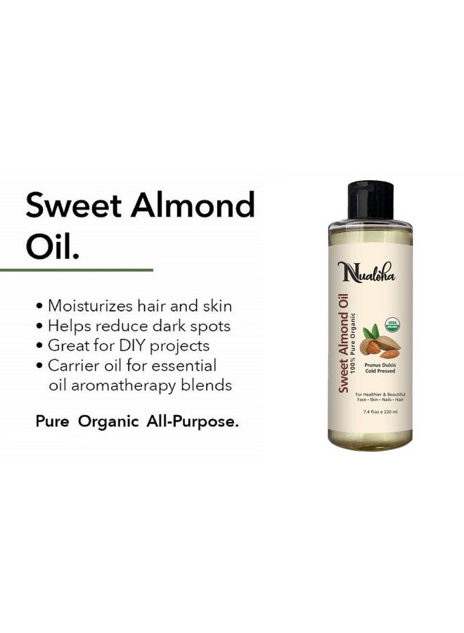 Nualoha Sweet Almond Oil Certified Organic- 100% Pure, Natural Cold Pressed Moisturizer For Hair, Skin & Body -220 Ml - Image 3