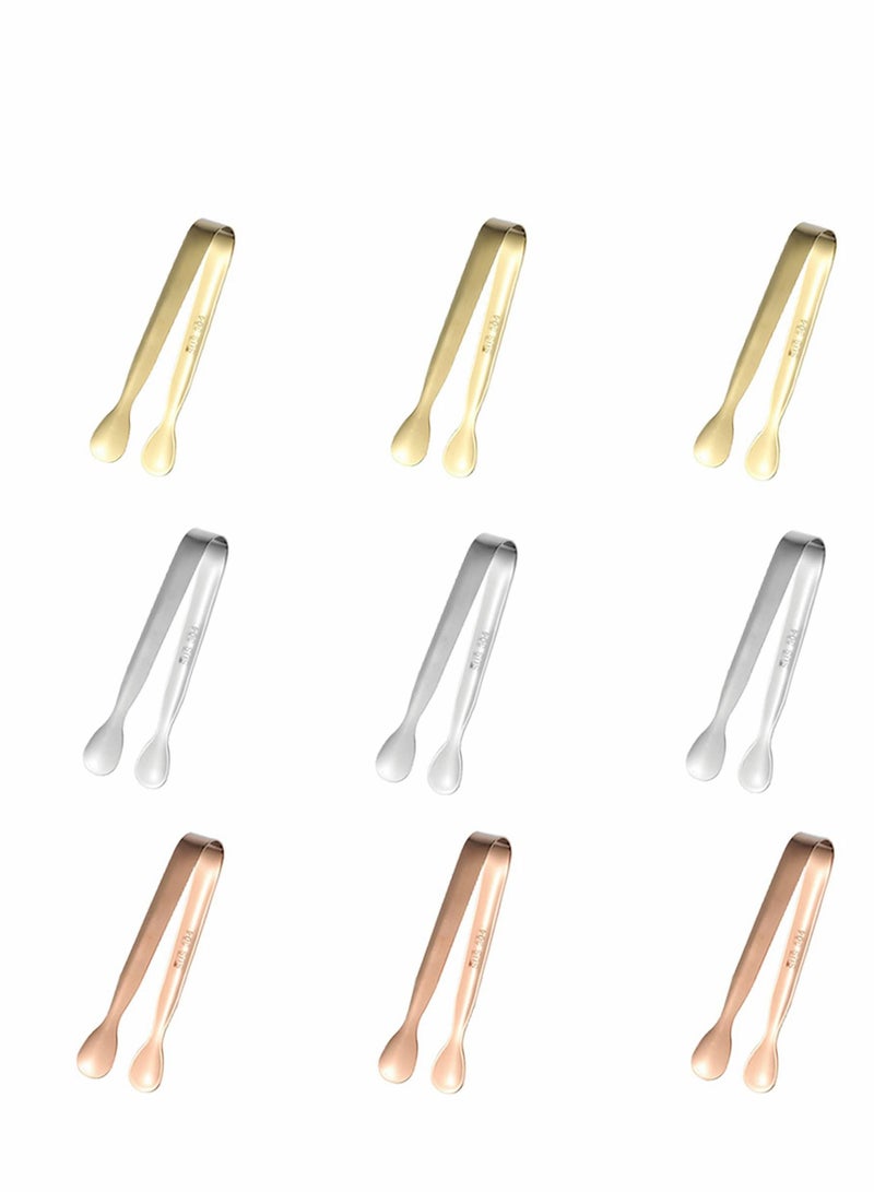 Excefore ملاقط الثلج، 9 قطع سكر 11 سم من الفولاذ المقاوم للصدأ، ملاقط صغيرة لتقديم مقبلات للحفلات والقهوة والشاي والمطبخ والزفاف - Image 1