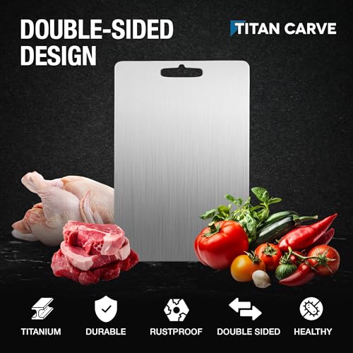 FREEZE2TRIM Titan Carve Titanium Cutting Board, Double-Sided Metal Chopping Board for Kitchen, Dishwasher Safe & Easy to Clean, Titan Carve Lightweight Prep Surface for Meat, Vegetables & Fruit, 13.4 x 9 in - Image 2