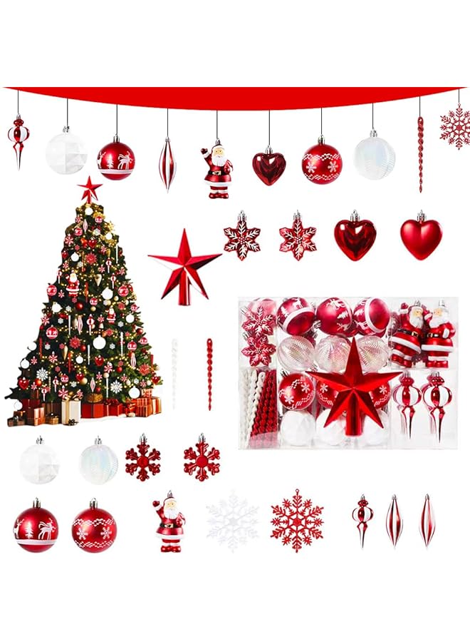 The Bros Christmas Ball Ornaments Set, 88 Pcs Shatterproof Assorted Christmas Balls Tree Hanging Ornaments with Hanging Rope for Christmas Crafts Party Decorations, Includes Santa Claus, Snowflakes,Topper Star - Image 1
