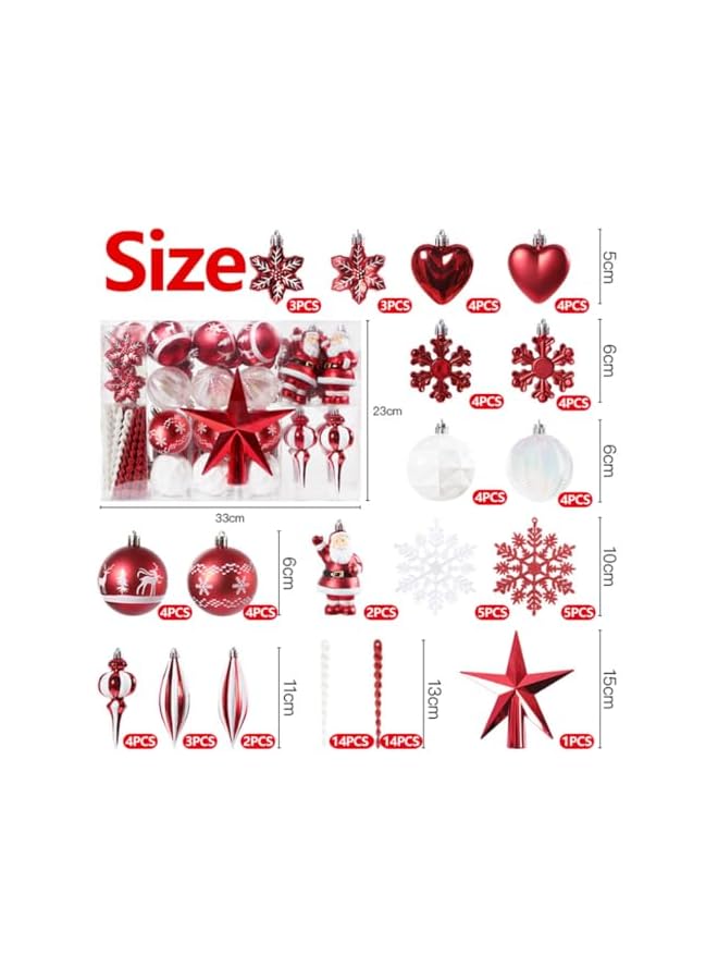 The Bros Christmas Ball Ornaments Set, 88 Pcs Shatterproof Assorted Christmas Balls Tree Hanging Ornaments with Hanging Rope for Christmas Crafts Party Decorations, Includes Santa Claus, Snowflakes,Topper Star - Image 2