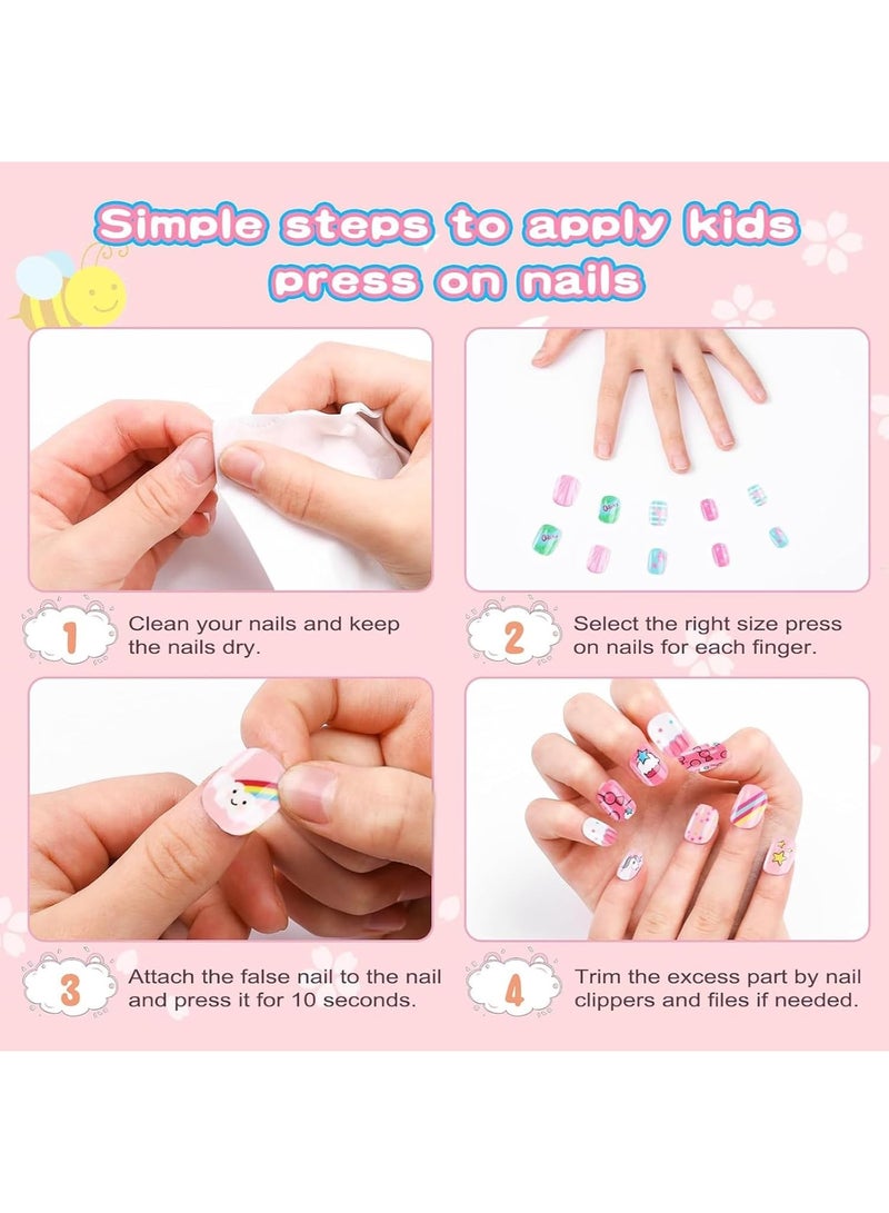 MAOGEDA 144 PCS Press on Nails Grils, Children Fake Artificial False Nail Tips Pre Glue Full Cover Short Acrylic Nails for Girls Kids Nail Art Decoration - Image 4