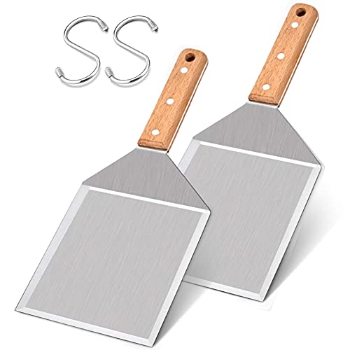 Leonyo Metal Spatula Set of 2, Leonyo Stainless Steel Griddle Hamburger Spatula, as Barbecue Turner Grilling BBQ Griddle Accessories, Triple Rivets & 2 x S Hook, Heavy Duty & Easy Press - Image 1