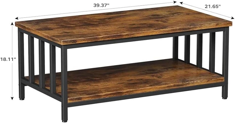 Sweet Furniture Coffee table for living room with wooden and metal frame, 100cm lower storage shelf, frame with mesh sides, 99*55*46cm dimensions, modern industrial design, for office and apartment - Image 2
