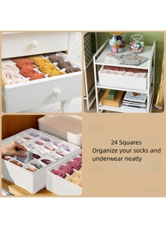 WAOKN Portable 24-compartment Underwear and Socks Storage Box - Washable Polyester, Foldable Drawer-divided Storage Box for Storing Socks, Bras, Handkerchiefs, Ties, and Belts (White)  - Image 5