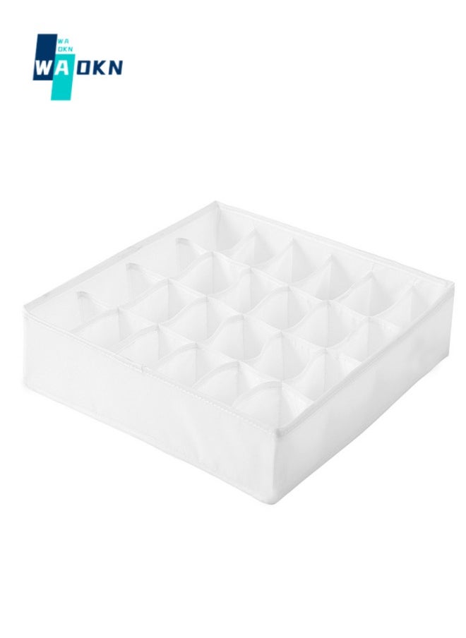 WAOKN Portable 24-compartment Underwear and Socks Storage Box - Washable Polyester, Foldable Drawer-divided Storage Box for Storing Socks, Bras, Handkerchiefs, Ties, and Belts (White)  - Image 1
