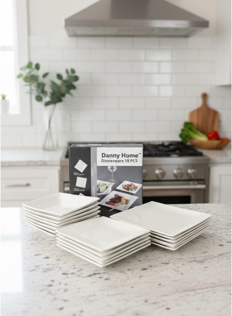 داني هوم طقم عشاء سيراميك مربع مكون من 18 قطعة 103-XLD-007 - Image 1