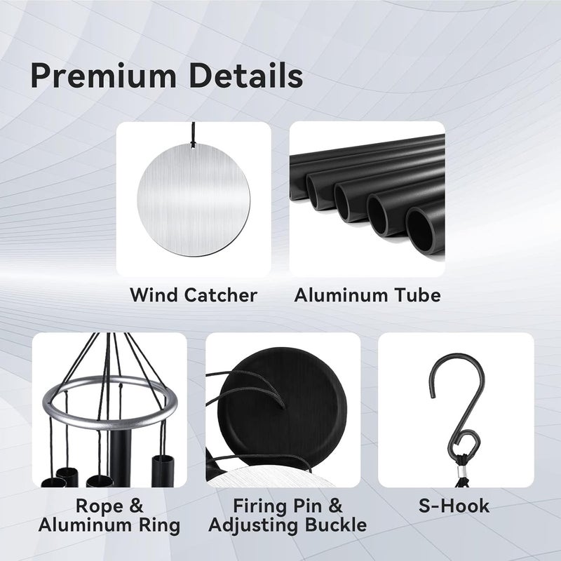 Litu Wind Chimes for Outside, 32-inch Aluminum Deep Tone Wind Chimes, Memorial Wind Chimes Outdoor, Memorial Gifts for Parents, Suitable for Garden Decoration, Patio, Backyard (Black) - Image 4