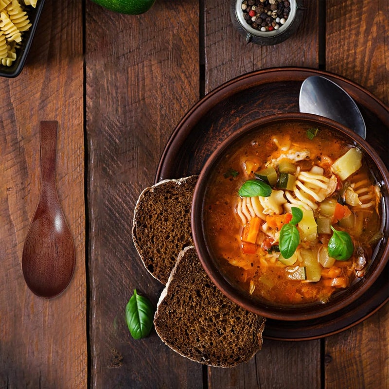 مجموعة ملاعق خشبية يابانية الطراز 5 قطع، ملاعق أرز وملاعق شوربة رامن طويلة المقبض، حجم متوسط، مقبض مربع، مجموعة أدوات مائدة خشبية للأكل والتقديم في المطبخ - Image 5